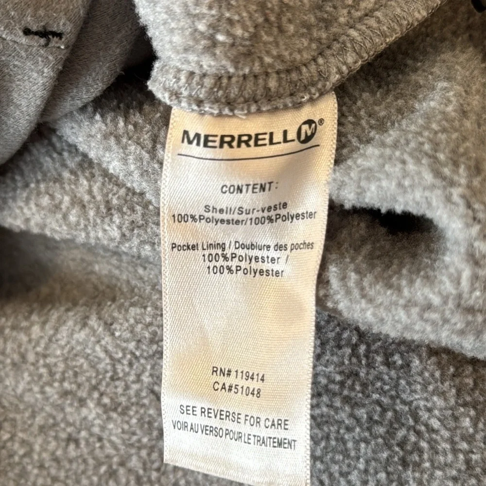 Vintage Men’s Merrell Fleece Hoodie Jacket Gray Size Large Full Zip Pockets